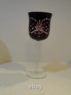 Vintage Lot 6 Long Stem Cut Glass Crystal Wine Glasses Goblets Ruby Red 8 tall