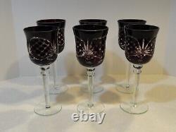 Vintage Lot 6 Long Stem Cut Glass Crystal Wine Glasses Goblets Ruby Red 8 tall