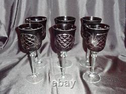 Vintage Lot 6 Long Stem Cut Glass Crystal Wine Glasses Goblets Ruby Red 8 tall