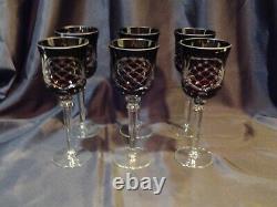 Vintage Lot 6 Long Stem Cut Glass Crystal Wine Glasses Goblets Ruby Red 8 tall