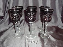 Vintage Lot 6 Long Stem Cut Glass Crystal Wine Glasses Goblets Ruby Red 8 tall