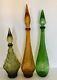 Vintage Lot Of 3 Genie Glass Decanter Green Amber Brown Fruit Empoli Italy Wine