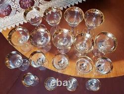 Vintage Lot of 28 Pieces Crystal Gold Rimmed/Trim Stem Wine Glasses 4 types