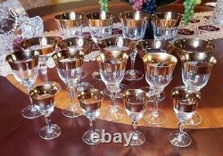 Vintage Lot of 28 Pieces Crystal Gold Rimmed/Trim Stem Wine Glasses 4 types