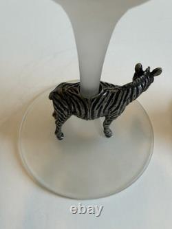 Vintage Luminarc France Safari Wine Glasses Set of 4 Frosted Stem Pewter Animals