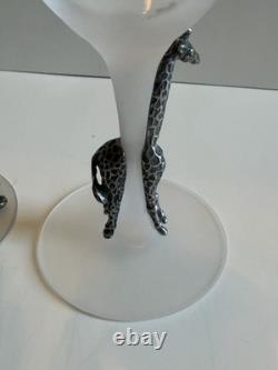 Vintage Luminarc France Safari Wine Glasses Set of 4 Frosted Stem Pewter Animals