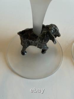 Vintage Luminarc France Safari Wine Glasses Set of 4 Frosted Stem Pewter Animals