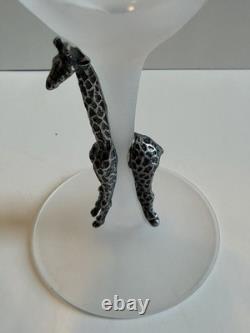 Vintage Luminarc France Safari Wine Glasses Set of 4 Frosted Stem Pewter Animals