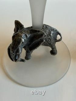Vintage Luminarc France Safari Wine Glasses Set of 4 Frosted Stem Pewter Animals