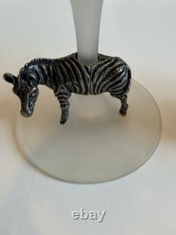 Vintage Luminarc France Safari Wine Glasses Set of 4 Frosted Stem Pewter Animals