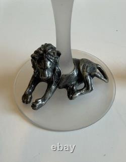 Vintage Luminarc France Safari Wine Glasses Set of 4 Frosted Stem Pewter Animals