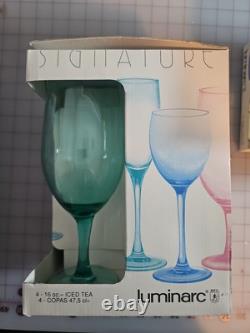 Vintage Luminarc France Vive Turquoise Wine Glasses-3 Boxes- Set of 4 12 Total