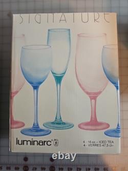 Vintage Luminarc France Vive Turquoise Wine Glasses-3 Boxes- Set of 4 12 Total