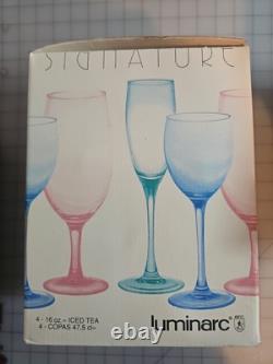 Vintage Luminarc France Vive Turquoise Wine Glasses-3 Boxes- Set of 4 12 Total