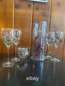 Vintage Luminescence Milano Stained Glass Wine Set Of 4. With Candle Holders 2