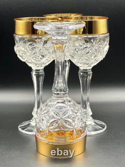 Vintage Luxury Barware 22k Gold Nachtmann Amaris Wine Glasses Cut Crystal