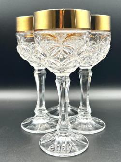 Vintage Luxury Barware 22k Gold Nachtmann Amaris Wine Glasses Cut Crystal