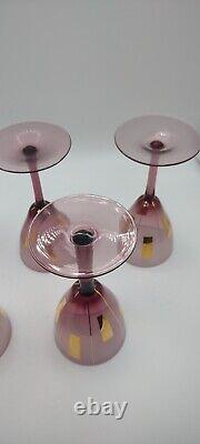 Vintage MCM ART Deco Amethyst gold atomic wine glasses RARE Italian Set Of 5