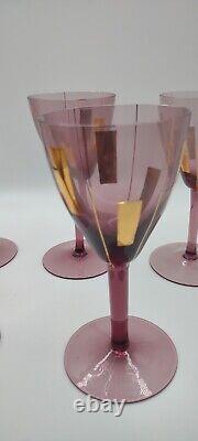 Vintage MCM ART Deco Amethyst gold atomic wine glasses RARE Italian Set Of 5
