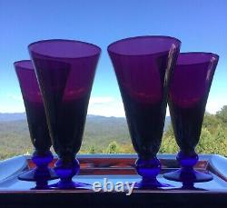 Vintage MCM Amethyst and Cobalt Wine/Water Hand Blown Stunning Glassware/Barware