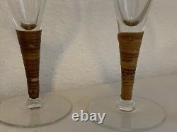 Vintage MCM Carl Aubock wine glasses Ratan Cane Wrapped Stemware 7.5