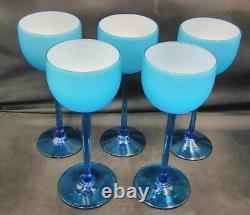 Vintage MCM Carlo Moretti Blue White Cased Stem Wine Glasses 6.5 RARE