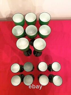 Vintage MCM Carlo Moretti-Murano Glass-Emerald Green Cased Wine Stemware 2 Sets