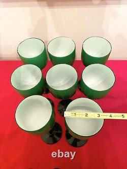 Vintage MCM Carlo Moretti-Murano Glass-Emerald Green Cased Wine Stemware 2 Sets