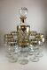 Vintage MCM Valencia by Culver Gold Wine Glasses, Decanter And Stopper