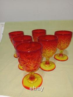 Vintage MCM Viking Amberina Sunset Yesteryear Water/wine Goblet Set 6 1957 Glows