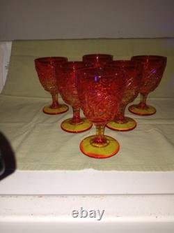 Vintage MCM Viking Amberina Sunset Yesteryear Water/wine Goblet Set 6 1957 Glows