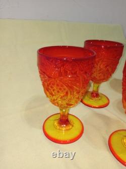 Vintage MCM Viking Amberina Sunset Yesteryear Water/wine Goblet Set 6 1957 Glows