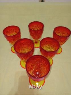 Vintage MCM Viking Amberina Sunset Yesteryear Water/wine Goblet Set 6 1957 Glows