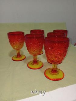 Vintage MCM Viking Amberina Sunset Yesteryear Water/wine Goblet Set 6 1957 Glows