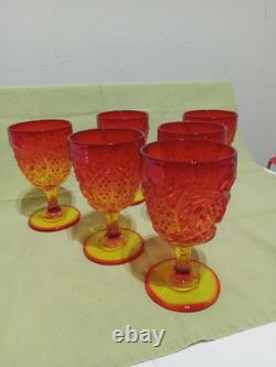 Vintage MCM Viking Amberina Sunset Yesteryear Water/wine Goblet Set 6 1957 Glows