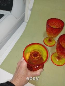 Vintage MCM Viking Amberina Sunset Yesteryear Water/wine Goblet Set 6 1957 Glows