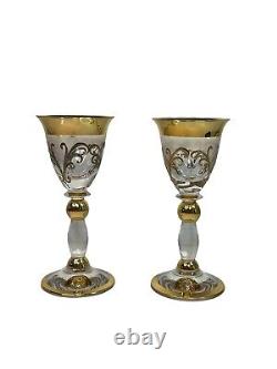 Vintage MEDICI FOOTED WINE GOBLET GLASS Pair Of Two
