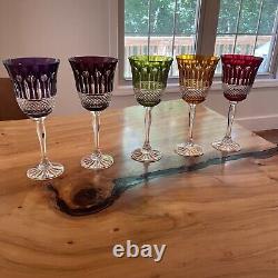 Vintage MF Cristal De Paris Multicolor Crystal Wine Glasses Set Of 5