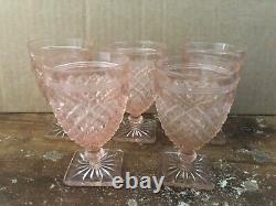 Vintage MISS AMERICA Pink Depression Glass 3oz Wine Goblets 5pcs ANCHOR HOCKING