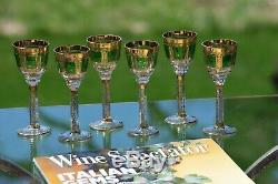 Vintage MOSER  Crystal Emerald Green and Gold Wine Decanter & 6 Wine Glasses