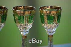 Vintage MOSER  Crystal Emerald Green and Gold Wine Decanter & 6 Wine Glasses