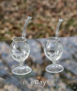 Vintage MOSER Etched Wine Decanter with 2 Port Wine Sipping Glasses-Birds