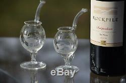 Vintage MOSER Etched Wine Decanter with 2 Port Wine Sipping Glasses-Birds