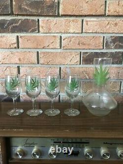 Vintage Marijuana Wine Decanter And Wine Glass Set Of Four