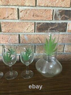 Vintage Marijuana Wine Decanter And Wine Glass Set Of Four