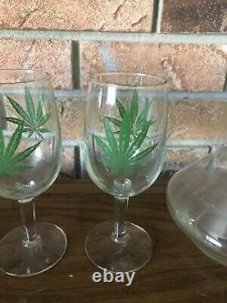 Vintage Marijuana Wine Decanter And Wine Glass Set Of Four