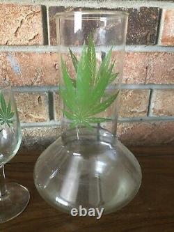 Vintage Marijuana Wine Decanter And Wine Glass Set Of Four