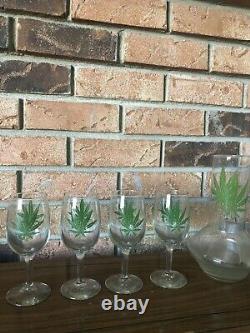 Vintage Marijuana Wine Decanter And Wine Glass Set Of Four