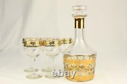 Vintage Mid Century CULVER VALENCIA Glass Decanter & 5 Stems Wine Glasses