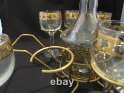 Vintage Mid Century CULVER VALENCIA Glass Decanter 6 Stems Wine Glasses WithStand